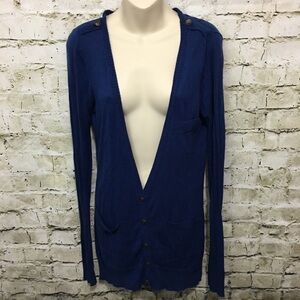 Tulle Blue V Neck Long Cardigan Sweater